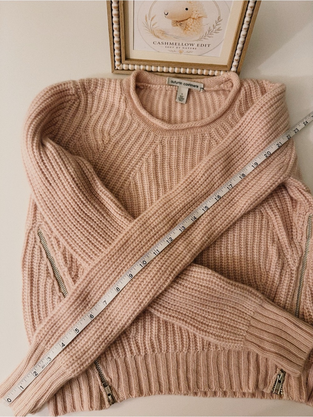 100% l Autumn Cashmere Pale Blush Ribbed Crewneck Sweater - Picture 8 of 8